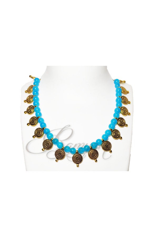 Antique Blue Glass Bead choker Necklace
