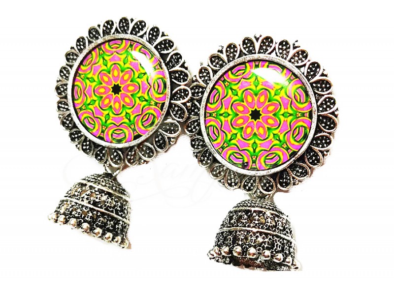 Oxidized Silver Calidoscope Unique Stud Statement Earring Temple Festival Gift for Women Girl Jewellery  Oxidized Silver Calidoscope Unique Stud Statement Earring Temple Festival Gift for Women Girl Jewellery