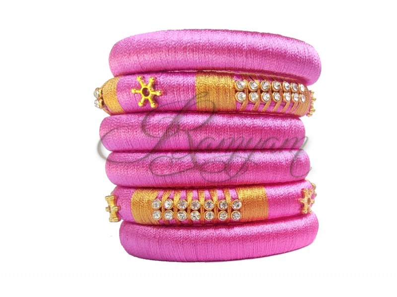 Pink bridal Festive Silk thread wrapped kundan unique bangle bracelet set jwellery for women kids handmade  Pink bridal Festive Silk thread wrapped kundan unique bangle bracelet set jwellery for women kids handmade