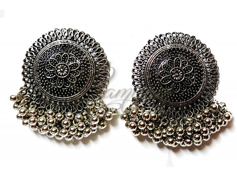 Oxidized Silver Gungroo Stud Statement Earring Temple Festival Gift for Women Girl Jewellery  Oxidized Silver Gungroo Stud Statement Earring Temple Festival Gift for Women Girl Jewellery