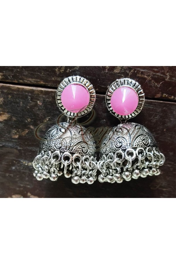 Pink stone Unique Statement Jumka Jumki Earring Temple Festival Gift for Women Girl Jewellery Pink stone Unique Statement Jumka Jumki Earring Temple Festival Gift for Women Girl Jewellery