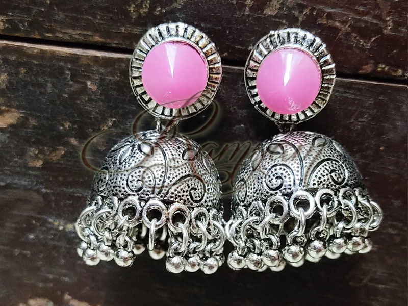 Pink stone Unique Statement Jumka Jumki Earring Temple Festival Gift for Women Girl Jewellery Pink stone Unique Statement Jumka Jumki Earring Temple Festival Gift for Women Girl Jewellery