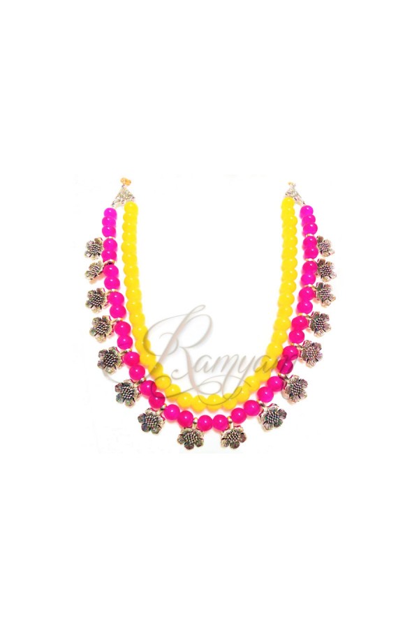 Layered Floral Pink Yellow necklace