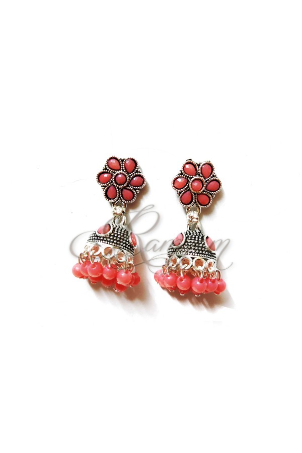 Peach Stone Ethnic Silver Plated Small Oxidized Jumka Jumki for Women Girl Jewellery Peach Stone Ethnic Silver Plated Small Oxidized Jumka Jumki for Women Girl Jewellery