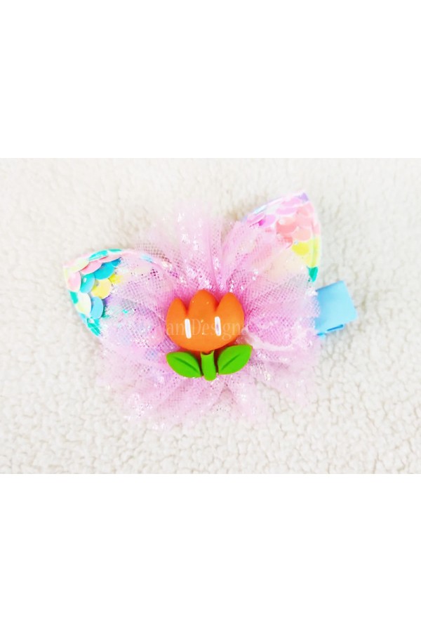 Toddler Kids girls Glitter Multicolor Tulip Daisy Sequin Bunny Ear Aligator Hair clips (pack of 1) 