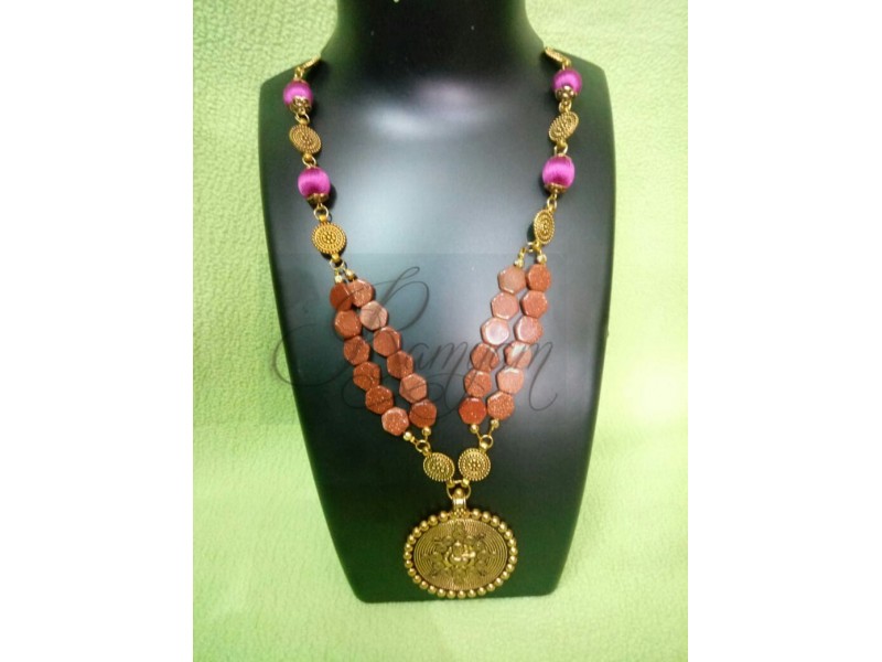 Silk Thread Antique semi precious bead Long Necklace for Women Festive Collection Silk Thread Antique semi precious bead Long Necklace for Women Festive Collection