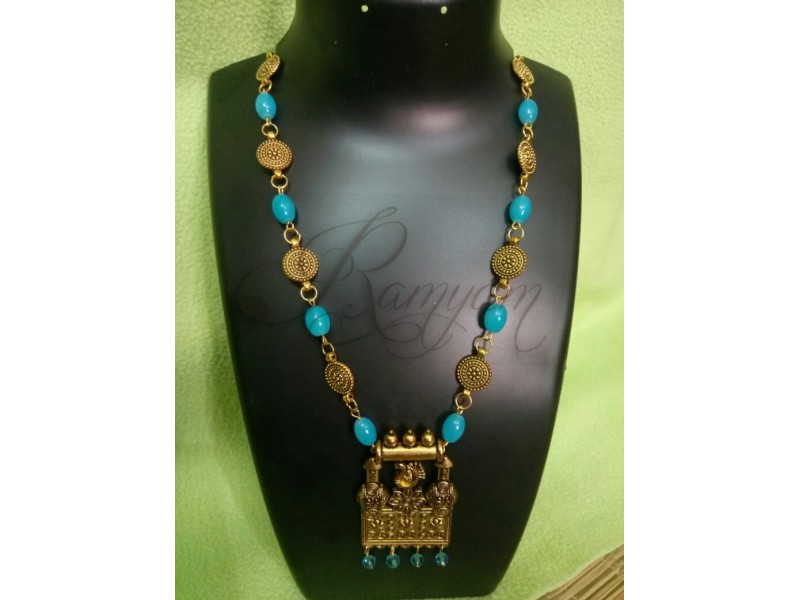Blue Glass bead  Temple necklace women chain Blue Blue Glass bead  Temple necklace women chain Blue