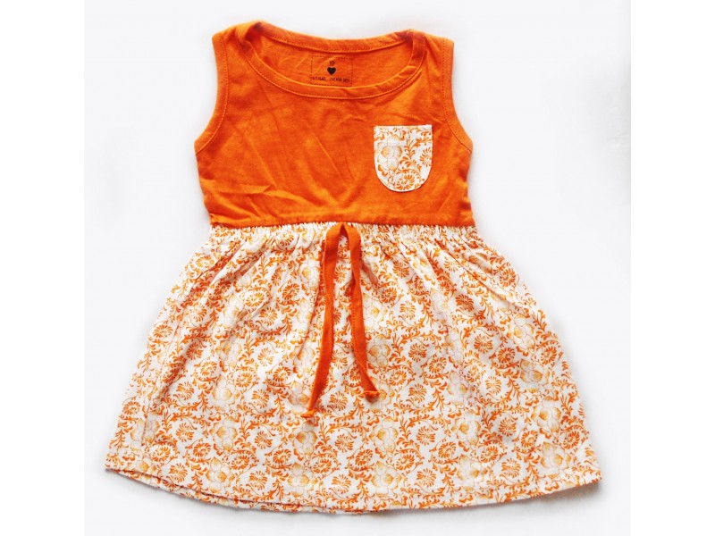 YD Kids Orange Floral Printed Cotton Frock  YD Kids Orange Floral Printed Cotton Frock