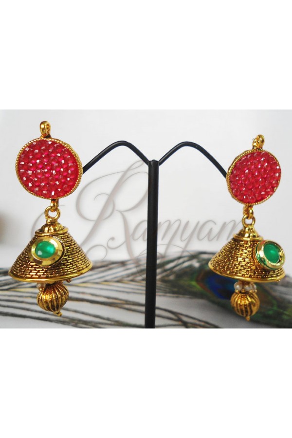 Antique Pink stone Jhumka Earring