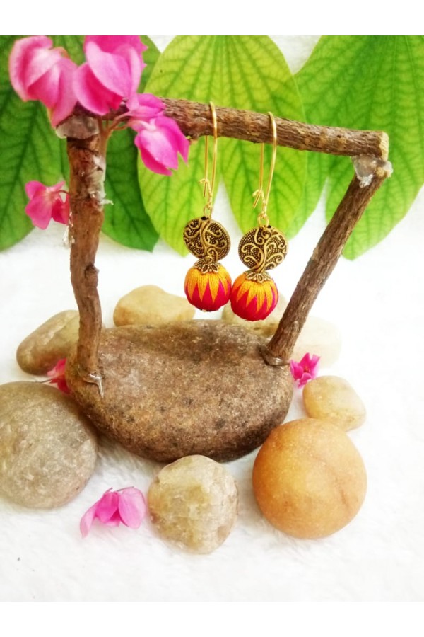 Silk Thread Antique Gold Hook Red Yelloe ZigZag earring Silk Thread Antique Gold Hook Red Yelloe ZigZag earring