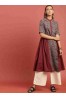 Women Grey & Maroon Hand Block Print A-Line Flared Sustainable Kurta with Gathers Women Grey & Maroon Hand Block Print A-Line Flared Sustainable Kurta with Gathers
