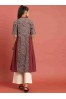 Women Grey & Maroon Hand Block Print A-Line Flared Sustainable Kurta with Gathers