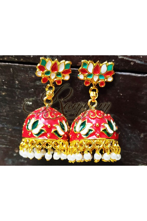 Red Meenakari Unique  Flower Stud Statement Earring Temple Festival Gift for Women Girl Jewellery Red Meenakari Unique  Flower Stud Statement Earring Temple Festival Gift for Women Girl Jewellery
