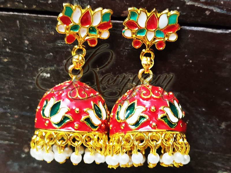 Red Meenakari Unique  Flower Stud Statement Earring Temple Festival Gift for Women Girl Jewellery Red Meenakari Unique  Flower Stud Statement Earring Temple Festival Gift for Women Girl Jewellery